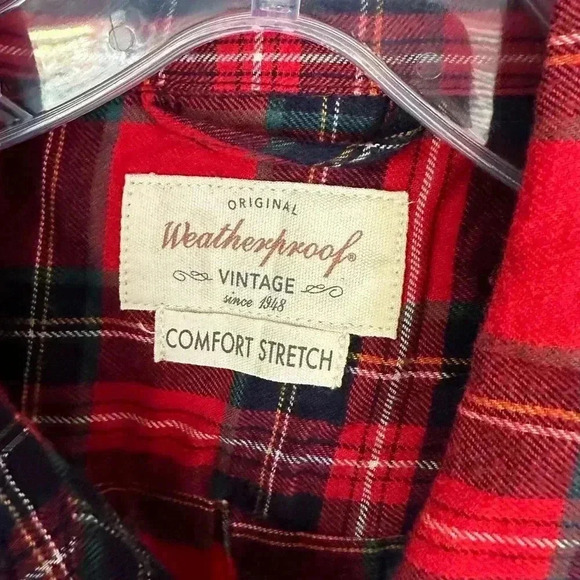 Weatherproof Comfort Stretch Red Plaid Long Sleeve Shirt. - Picture 6 of 6